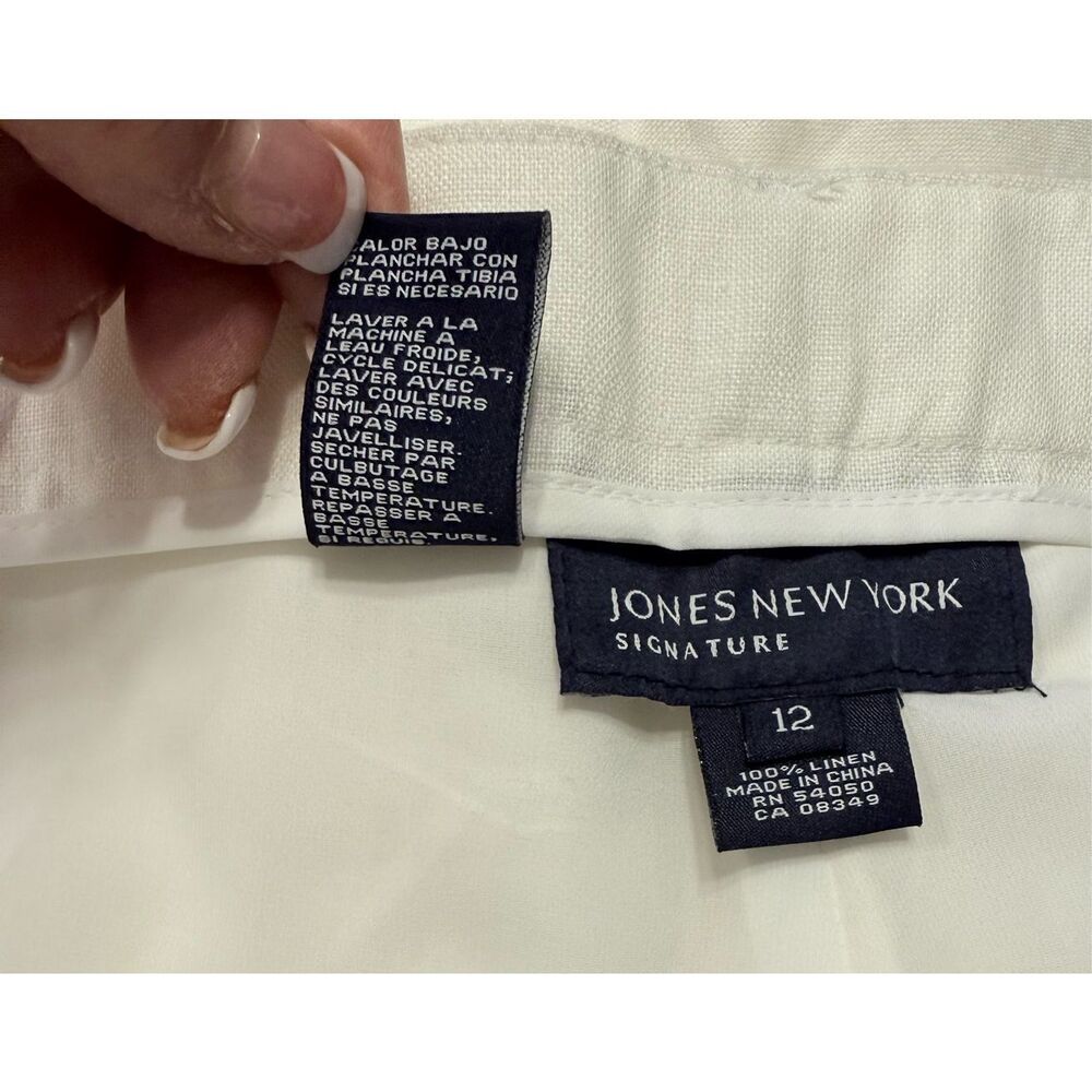 NWT Jones New York 100% Linen Pants White Tie Belt Sz. 12 Crisp Lightweight - Picture 8 of 8